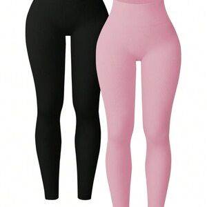 Seamless High-Waisted Leggings - Black and Pink